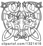 Clipart Of Lineart Celtic Knot Dragons 2 Royalty Free Vector Illustration