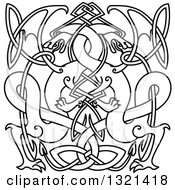 Clipart Of Lineart Celtic Knot Dragons 3 Royalty Free Vector Illustration
