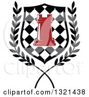 Red Chess Rook Piece In A Checkered Shield And Wreath