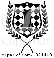 Black And White Chess Rook Piece In A Checkered Shield And Wreath