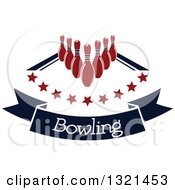 Poster, Art Print Of Bowling Pins With Stars An Alley And Navy Blue Tex Banner