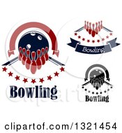 Clipart Of Bowling Pin Ball And Alley Designs With Text Royalty Free Vector Illustration