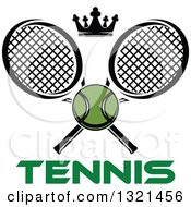 Poster, Art Print Of Green Tennis Ball And Crown With Crossed Rackets Over Text