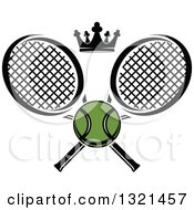 Poster, Art Print Of Green Tennis Ball And Crown With Crossed Rackets
