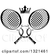 Poster, Art Print Of Black And White Tennis Ball And Crown With Crossed Rackets