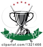 Poster, Art Print Of Championship Trophy With Crossed Cue Sticks Stars And An Eight Ball Over A Blank Green Banner