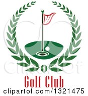Poster, Art Print Of Golf Ball Flag And Hole In A Wreath Over Text