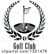 Clipart Of A Navy Blue And Black Golf Ball Flag And Hole In A Wreath Over Text Royalty Free Vector Illustration