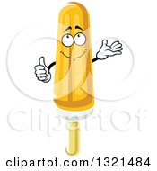 Clipart Of A Cartoon Orange Creamsicle Popsicle Character Giving A Thumb Up And Presenting Royalty Free Vector Illustration
