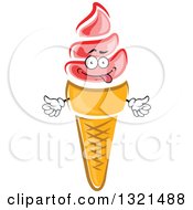 Clipart Of A Cartoon Goofy Pink Strawberry Waffle Ice Cream Cone Character Royalty Free Vector Illustration