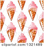 Poster, Art Print Of Seamless Background Pattern Of Melting Strawberry Ice Cream Waffle Cones