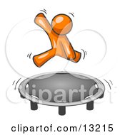 Orange Man Jumping On A Trampoline Clipart Illustration