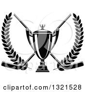 Clipart Of A Black And White Hockey Trophy Over Crossed Sticks In A Laurel Wreath Royalty Free Vector Illustration by Vector Tradition SM