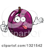 Poster, Art Print Of Cartoon Goofy Plum Character Giving A Thumb Up And Presenting