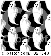 Clipart Of A Seamless Pattern Background Of Ghosts On Black 3 Royalty Free Vector Illustration