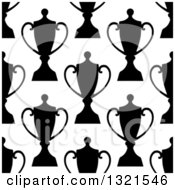 Clipart Of A Seamless Background Pattern Of Black And White Silhouetted Urns Or Trophies 4 Royalty Free Vector Illustration