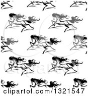 Clipart Of A Seamless Pattern Background Of Black And White Running Horses 4 Royalty Free Vector Illustration
