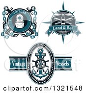 Poster, Art Print Of Blue Nautical Lighthouse Diving Helmet Anchor And Helm Logos With Sample Text