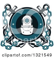 Clipart Of A Blue Nautical Diver Helmet Crossed Anchors And Chains Royalty Free Vector Illustration
