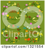 Poster, Art Print Of Circular Floral Wreaths With Text On Green