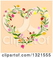 Clipart Of A Floral Heart Shaped Wreath On Beige Royalty Free Vector Illustration