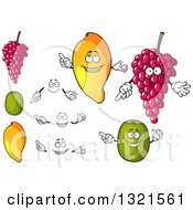Clipart Of Cartoon Grapes Kiwi And Mango Fruit Characters Faces And Hands Royalty Free Vector Illustration
