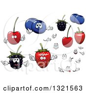 Poster, Art Print Of Cartoon Cherry Blueberry Blackberry And Strawberry Characters Faces And Hands