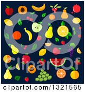Poster, Art Print Of Flat Design Fruits On Navy Blue