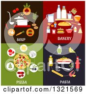 Poster, Art Print Of Soup Bakery Pizza And Pasta Flat Designs