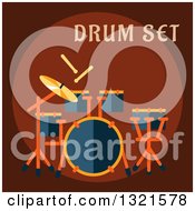Clipart Of A Flat Design Drum Set With Text On Brown Royalty Free Vector Illustration