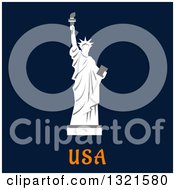 Poster, Art Print Of Flat Design Statue Of Liberty Over Usa Text On Navy Blue