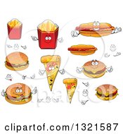 Clipart Of Cartoon French Fry Hot Dog Pizza And Burger Characters Royalty Free Vector Illustration