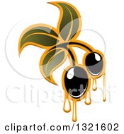 Poster, Art Print Of Black Olives With Dripping Oil And Leaves