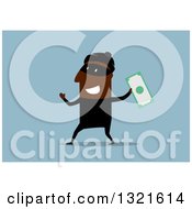 Poster, Art Print Of Flat Design Black Male Robber Holding Up Cash On A Blue Background