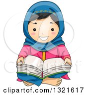 Happy Muslim Girl Sitting On The Floor And Reading The Quran
