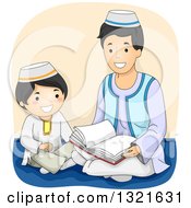 Poster, Art Print Of Happy Muslim Father Reading The Quran To His Son