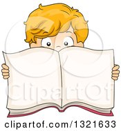 Poster, Art Print Of White Boy Peeking Over And Holding An Open Book