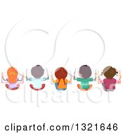 Poster, Art Print Of Rear Aerial View Of A Line Of Children Sitting On The Floor And Reading Books With Text Space Above