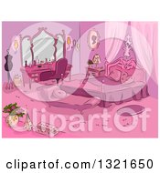 Poster, Art Print Of Sketched Pink Parisian Themed Bedroom