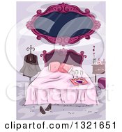 Clipart Of A Stylish Pink Feminine Bedroom Royalty Free Vector Illustration