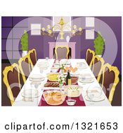 Formal Dining Room Table With Place Settings And Foods