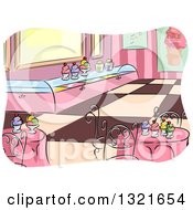 Clipart Of A Sketched Ice Cream Parlor Interior Royalty Free Vector Illustration