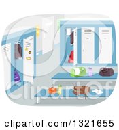 Poster, Art Print Of Boys Locker Room With Items On Benches