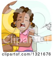 Clipart Of A Scared Black Girl Clinging To Her Mother While Getting A Vaccine Shot Royalty Free Vector Illustration