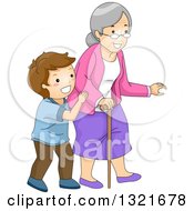 Helpful Brunette White Boy Helping His Granny Cross A Street