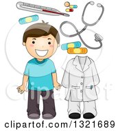 Poster, Art Print Of Happy Brunette White Boy With Doctor Accessories
