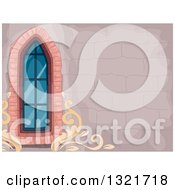 Clipart Of A Gothic Lancet Window In A Stone Building Royalty Free Vector Illustration
