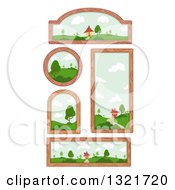 Clipart Of Wood Framed Windows With Country Views Royalty Free Vector Illustration