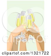 Poster, Art Print Of Group Of People Toasting With Champagne Or White Wine Over Green