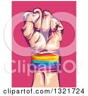 Poster, Art Print Of Clenched Fist Wearing A Lgbt Wrist Band Over Pink